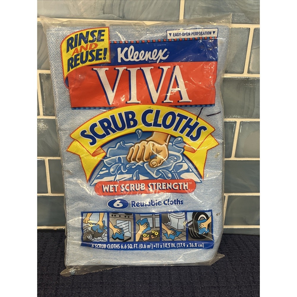 6 Pack Kleenex‎ Viva Wet Scrub Strength Reusable Cleaning Scrub Cloths 1996 NOS